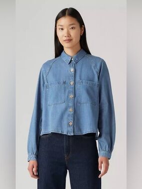 Levi’s Tyla Denim Button-Up Shirt Jacket Voluminous Sleeves Medium Wash